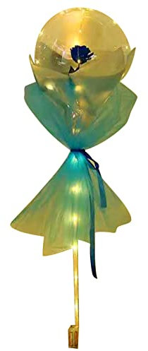 Ballon Lumineux Rose Bouquet Boule Transparente Bouquet Cadeaux de Saint Valentin avec Gaze Carton Ensemble Complet (Bleu)