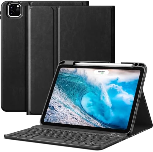 MoKo for New iPad Air 11 Inch Case with Keyboard 2025/2024 Released, Magic Detachable Folio Keyboard Cover with Pencil Holder for iPad Air 7th/6th/5th/4th Generation, Black