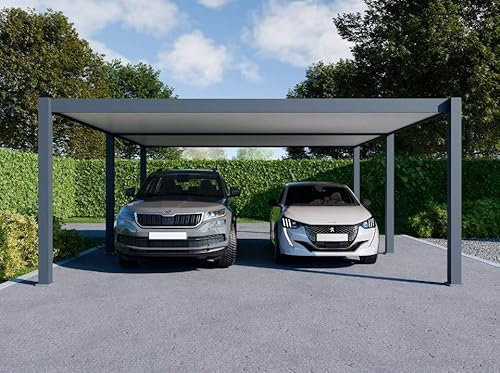 Carport Aluminium 570 x 645 cm Weston - 37 m² - Hauteur : 255-2 Voitures - Abri Voiture Autoportant - Gouttière Incluse - Pergola - Gris Anthracite