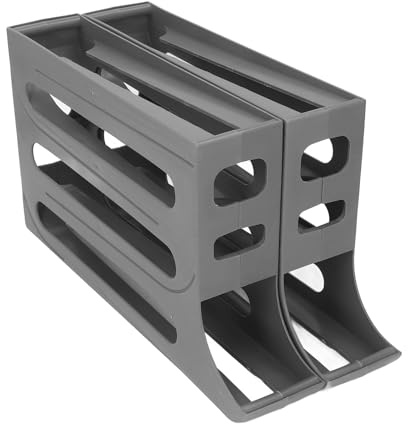 Egg Dispenser Space Saving 60 Count Automatic Rolling Tray Organizer for Standard, Large or Extra Large Eggs in Refrigerator Kitchen Cabinets, PP White 2pcs (Gray)