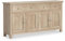Farrow Oak Extra Large Sideboard Cabinet for Living Room | Roseland Furniture Fully Assembled Washed Oak 4 Door Solid Wooden Storage Cupboard with Oak Top 2 Drawers for Hallway or Dining Room
