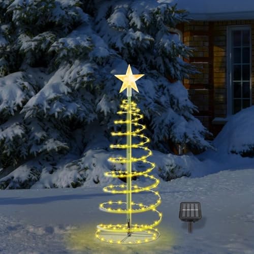 Weihnachtsdeko Aussen Solar, Afenau Wasserfest Spiralförmiger Weihnachtsbaum, Weihnachtsbaum Beleuchtung Aussen Solar, Weihnachtsdeko Outdoor für Gärten, Terrassen (Warmweiß)