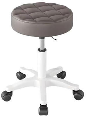 Robuster, runder Rollhocker aus PU-Leder, höhenverstellbar, 360° drehbar, mit Rollen, Stuhl für Büro, Zuhause, Zeichnen, Arbeit, Studio, Geschäft, Spa, Salon (braun), selbstlose Hingabe Bathing in