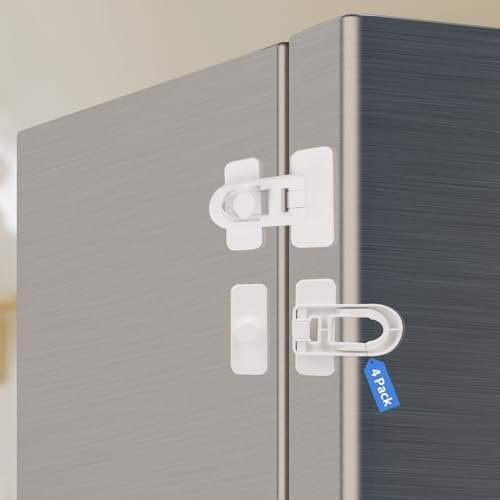 4 Pack Child Safety Lock for Baby, NewBinn Childproof Refrigerator Lock Handle for Fridge, Cabinets, Drawers, Dishwasher, Adhesive Safety Cabinet Locks for Kids and Toddlers, White