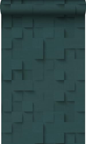 Origin papier peint cubes 3D bleu canard 50 x 900 cm Wallcoverings