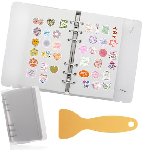 A6 Leer Stickeralbum zum Sammeln 40 Blatt Leeres Sticker Album mit Plastikspatel Transparentes Abnehmbares Aktivitäts Stickers Aufbewahrungsbuch Wiederverwendbares Washi Tape Sticker Stickeralbum