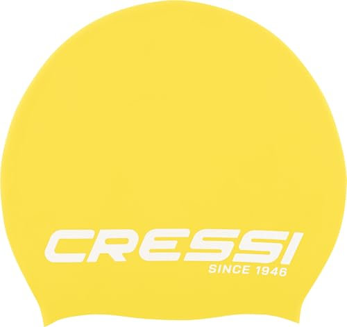 CRESSI Loira Long Hair Swim cap, Cuffia da Nuoto in Silicone Cuffia Piscina Unisex Adulto, Giallo/Bianco, XL