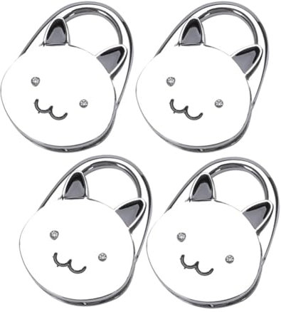 Rfeeuubft Taschenhalter mit Faltbarem Handtaschenhaken in Silber mit Katzen-Cartoon-Motiv und Rutschfester Gummiunterseite