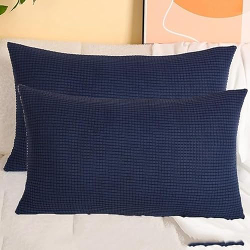 SWJ-swjssb Stretch Kissenbezüge Aus Kord - Quadratisch & Rechteckig, 2er Set Sofa Kissenbezug Mit Reißverschluss, Kissenhülle Für Kopfkissen, Zier - & Sofakissen(Navy Blue,70x90 cm Set of 2)
