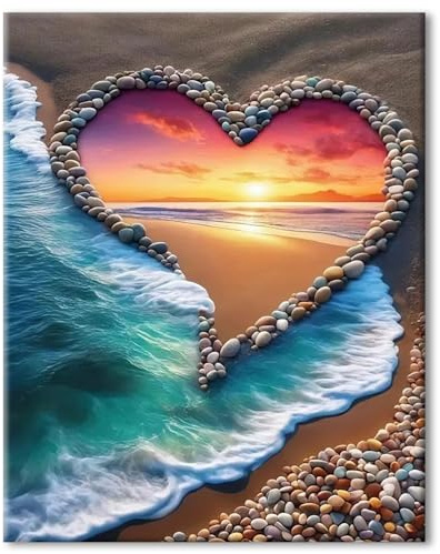 77iiAii Malen Nach Zahlen Erwachsene, Paint by Numbers Landschaft Strandliebe Leinwand, DIY Handgemalt Ölgemälde Kit Mit 3 - Pinseln und Acrylfarbe für Home Decor (40x50cm)