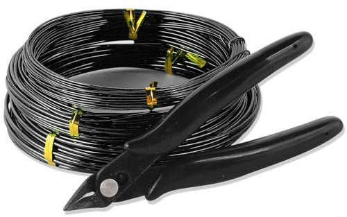 SANFERGE Bonsai Wire Tool Set with Pliers - 3 Rolls (Total 98 Feet) Anodised Aluminium Wire Set, 1.0mm, 1.5mm, 2.0mm - Wire for Shaping Branches and Trunks - Black