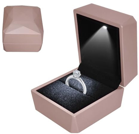 Colexy Scatola per anelli con luce a LED, Scatola Regalo Di Fascia Alta In Velluto, Scatola per Anelli di Matrimonio, con Luce LED, per Proposta, Matrimonio, Anniversario Degli Amanti (Oro rosa)