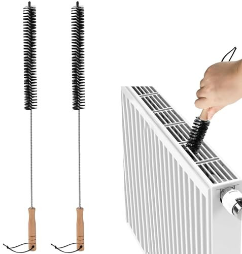 2 Brosses pour Radiateurs De 75 Cm avec Manche en Bois - Brosse Universelle pour Radiateurs Plats, À Ailettes, Stores Et Joints | Élimination Efficace De La Poussière pour Radiateurs