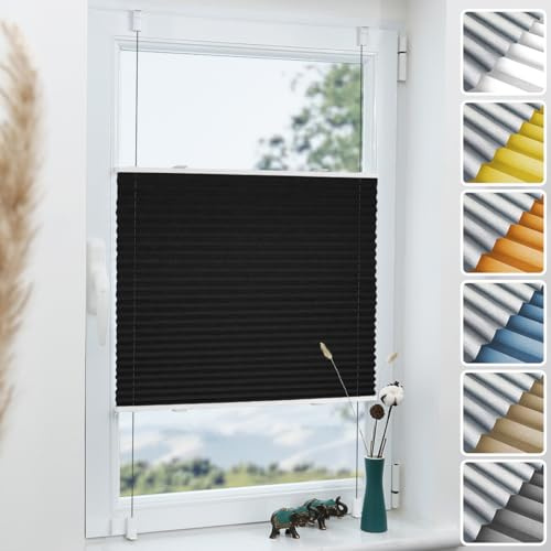 Grandekor Plissee ohne Bohren Verdunkelung Schwarz 80x80cm(BxH), Klemmfix Verdunklungsplissee für Fenster Tür, Thermo Plissees Verdunklung Blickdicht für Schlafzimmer, Wohnzimmer, Büro