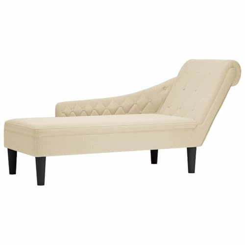 Teenpull Chaiselongue mit Kissen rechte Armlehne Creme Stoff Polsterliege 145x56x70 cm Lendenkissen Wohnzimmer Relaxliege Loungeliege mit Knopfheftung modern für Schlafzimmer und Leseecke