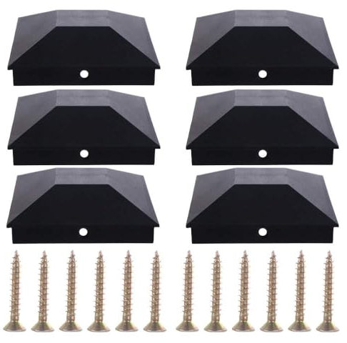 Pyramiden-Pfostenkappen mit Schrauben, Pfostenschutz, 9 x 9 cm, schwarz, matt, Pfostenkappen Abdeckung für Zäune, Holzpfosten, 6 Stück