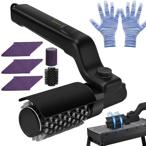 Brosse Barbecue Électrique Rechargeable sans Fil,Nettoyage Grill 360°, avec 2 Têtes (Acier INOX + Éponge), IPX4 Résistant à 200°C - pour Barbecue, Grill Extérieur