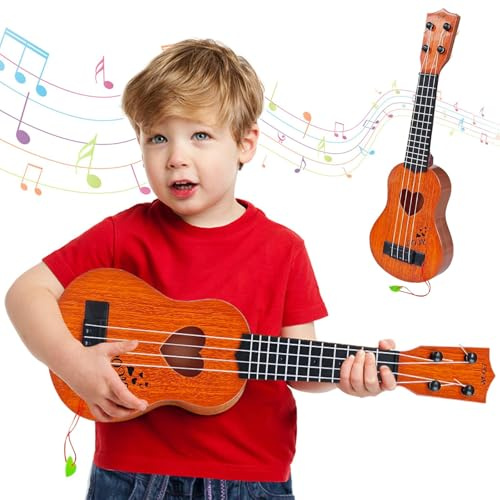 Ukulélé Enfants Guitare Jouet Musical Mini Guitare pour Enfants avec 4 Cordes Réglables et Médiator Instrument de Musique Éducatif Jouet d’Éveil Musical pour Tout-Petits Débutants Filles Garçons44cm