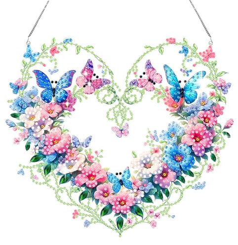 CZXCV Diamond Painting Anhänger 5D Herzförmig mit Kette | DIY Diamant Painting Fensterbilder, Hängend, Wanddekor und Eingang Decor