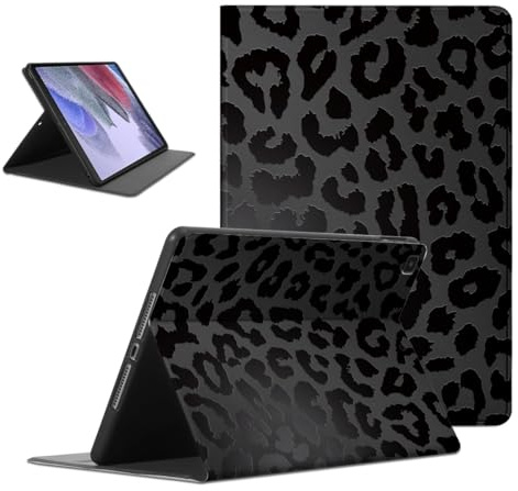 Coalbooliy Custodia per Samsung Galaxy Tab A7 Lite 8,7'' 2021, Aesthetic Leopardata Nero Motivo Disegno Ragazza Flip Cover in pelle PU con Supporto Funzione Soft TPU Antiurto Tablet Case in Silicone
