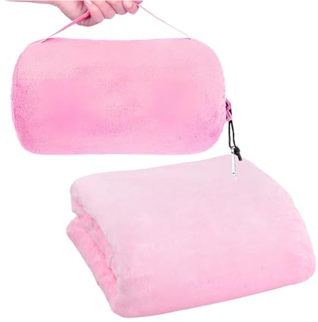 2 in 1 Reisedecke, 127x152cm, Reisekissen Flugzeug Kissen, Tragbare Thermodecke Outdoor Ultraleicht Warm mit Gepäckhülle Rucksackclip, für Alle Jahreszeiten Lange Flüge Reisen Auto Büro Zuhause