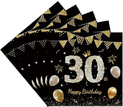 Gleemix 30 Geburtstag Deko Servietten Schwarz Gold, 20 Stück Happy Birthday Servietten Tischdeko, Geburtstagsdeko Mann Serviettene Decorations, Für 30 Geburtstags Männer 30 Geburtstag Frauen Partydeko