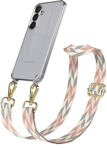 EAZY CASE Handykette - Verstellbares Taschenband kompatibel mit Galaxy S25, Schulterriemen, Handykordel mit Silikon Hülle, Umhängetasche, Mint/Rosa Mix Gold
