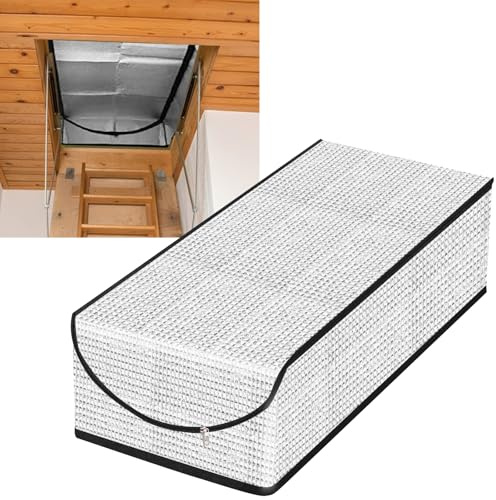 Attic Door Insulation Cover, 54x25x11 Extra Thick Double Bubble Insulation for Pull Down Stairs, Zippered Attic Stairway Ladder Cover, Thermal Barrier for Household Energy Saving