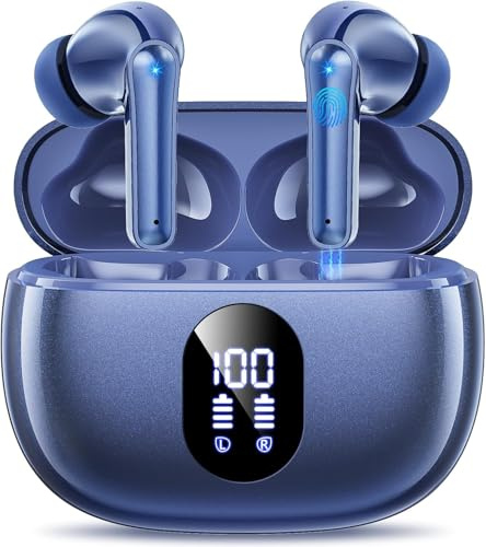 Wireless Earbuds, In Ear Buds with Hi-Fi Bass Stereo, ENC Dual Mics for AI Clear Calls 48H Playtime LED Display Lightweight Fit Touch Control, Waterproof Bluetooth Headphones 5.4 for iPhone, Android