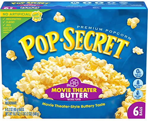 Microwave Popcorn, Movie Theater Butter, 3.5 oz Bags, 6 Bags/Box