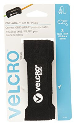VELCRO Brand - ONE-WRAP: for Cables, Wires & Cords - 12 x 1 1/2 for Plugs, 2 Ct. - Black