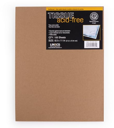 Lineco Buffered Acid-Free Interleaving Tissue, 8.5x11, Pack of 100. Extends The Life of Paper, Photographs, Textiles, and Artifacts. Use for Photographs, Black & White, Color, Albumen Prints.