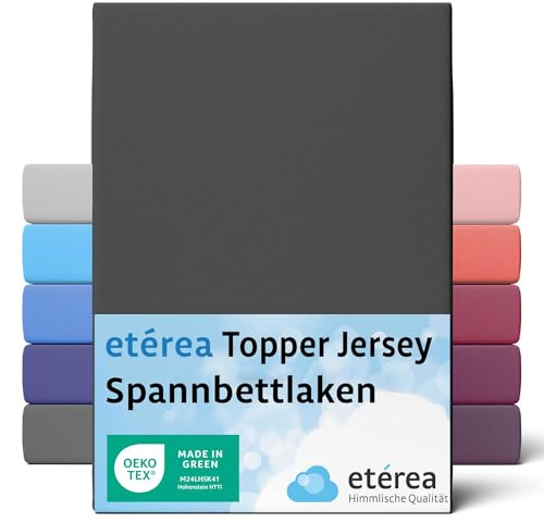 etérea Jersey Topper Spannbettlaken 140x200-160x200 cm Schwarz für 5-10 cm Steghöhe 100% Baumwolle - Oekotex Spannbetttuch Matratzen Bett Bezug - Bettlaken 140x200cm - 160x200cm Black