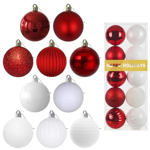 Red & White 3.2 Large Christmas Balls - Christmas Tree Decoration Ornaments Shatterproof Hanging Balls for Birthday Halloween Holiday Wedding Decorations Set of 10pcs