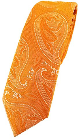 TigerTie - schmale Designer Krawatte in orange silber Paisley gemustert