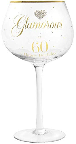 Mad Dots Gin Glass with Diamante Heart and Gold Wording - 60th Birthday