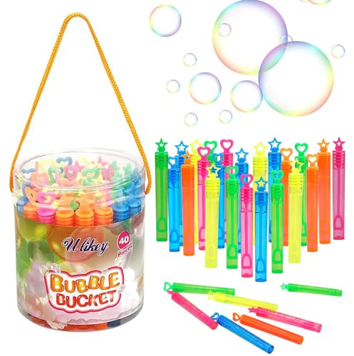 Ulikey Seifenblasen Kinder, 40 Stück Stäbe Spielzeug, Bubble Geschenke Hochzeit Party Set für Garten Mitgebsel Kindergeburtstag Karneval