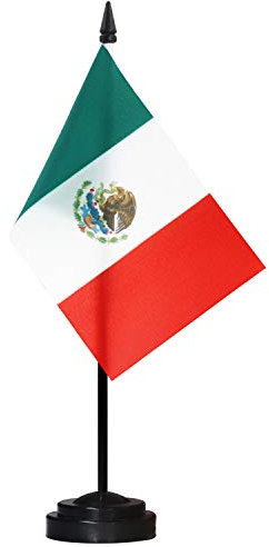 ANLEY Mexico - Juego de banderas de escritorio de lujo。 6 x 4 pulgadas。 bandera mexicana de escritorio en miniatura con poste sólido de 12 。 colores vivos y resistente a la decoloración