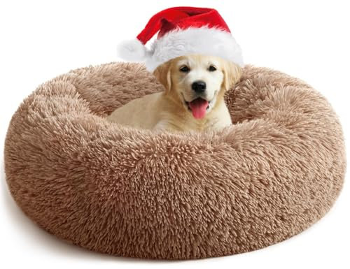 YOJOGEE Calming Donut Dog Bed for Medium Small Dogs Cats, Fluffy Anti Anxiety Dog Beds Washable Puppy Bed Non-Slip Plush Cuddler Warming Round Faux Fur Pet Bed