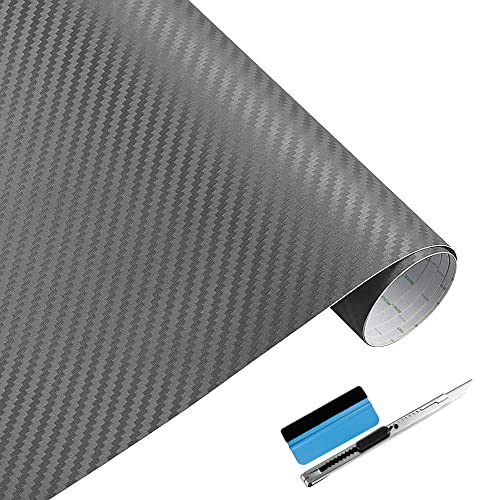 Newl - Rotolo di pellicola adesiva 3D in vinile in fibra di carbonio con sistema di fuoriuscita dell’aria per evitare la formazione di bolle, colore grigio, 30 x 152 cm