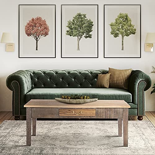 WOMO-DESIGN Couchtisch mit Schublade Sao Paulo 117 x 70 x 45,5 cm, Natur, Unikat, handgefertigt aus Massivholz Mangoholz, Handgefertigte Wohnzimmertisch, Vintage/Retro Beistelltisch, Design Sofatisch