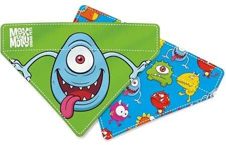 Max & Molly Wendehalstuch aus Stoff für Hunde und Katzen, um Bandana sicher an Ort und Stelle zu halten (Monster, Medium-Large)