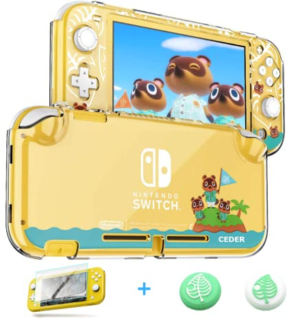 CEDER - Schutzhülle für Nintendo Switch Lite Starrer Transparent Shell-Zubehör und Joycon-Controller gehärtetes Glas Cover Animal Crossing