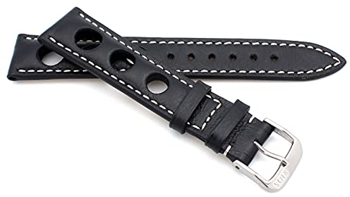 RIOS1931 Sulla Baikal Rallye Vintage Rindsleder Uhrenarmband handgemacht in Deutschland Robust 19mm Schwarz