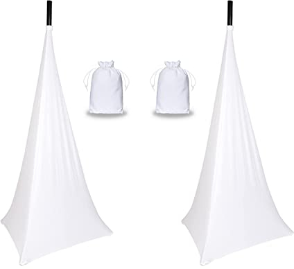 Speaker Stand Cover Tripod Stand Skirt, DJ Speaker Stand Tripod Cover Scrim 360 Degree Coverage (White-Two Pack)