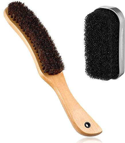 Patelai 2 Cepillos de Fieltro Limpiador de Sombrero de Vaquero Set de Limpieza de Cepillo de Gorro y Esponja Cepillo de Madera de Pelo de Caballo para Pulir Limpiar
