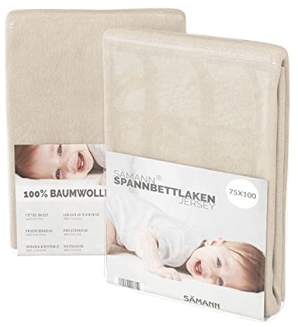 Sämann Jersey Spannbettlaken Spannbetttuch für Laufgitter 75x100 cm, Baumwolle Natur