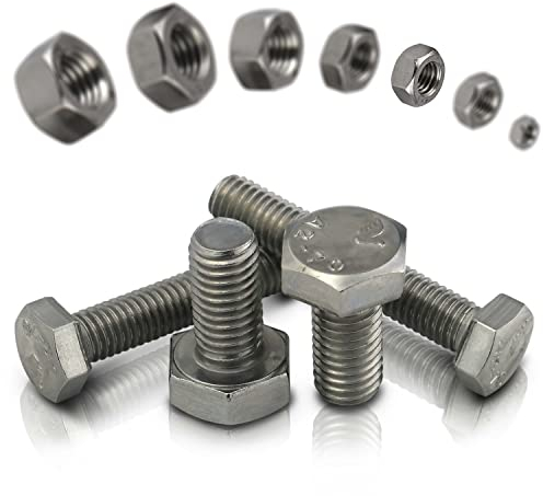 PROTECH 100 Stück Sechskantschrauben M5x20 mit Muttern M5 DIN 934 Sechskant Schrauben DIN 933 Set Edelstahl Gewindeschrauben A2 Sechskantmutter