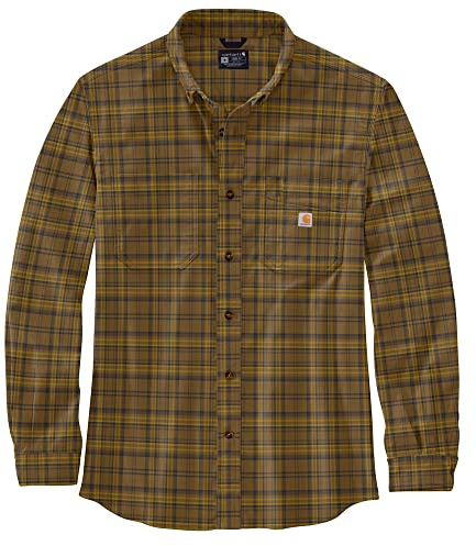 Carhartt Herren Workwear Relaxed Fit Midweight Flannel L/S Plaid Shirt, Oak Brown, XXL