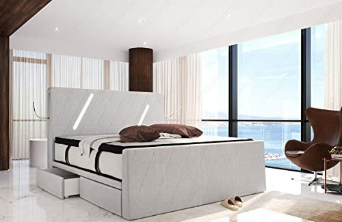 Sofa Dreams Boxspringbett Toulon in Strukturstoff Polsterbett mit Stauraum Hotelmatratze LED Licht 140x200 160x200 180x200 200x200 200x220 (200 x 220 cm, Macchiato-h2)